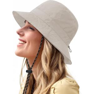 imageWaterproof Bucket Hat for Women Men Rain Hat Wide Brim Packable Sun Hat UV Protection Summer Beach Fishing Hiking Safari HatLight Khaki