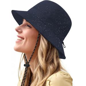 imageWaterproof Bucket Hat for Women Men Rain Hat Wide Brim Packable Sun Hat UV Protection Summer Beach Fishing Hiking Safari HatNavy