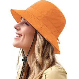 imageWaterproof Bucket Hat for Women Men Rain Hat Wide Brim Packable Sun Hat UV Protection Summer Beach Fishing Hiking Safari HatOrange