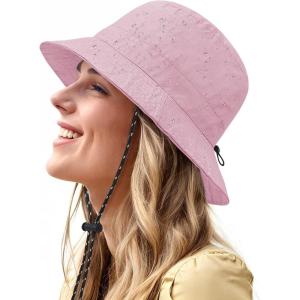 imageWaterproof Bucket Hat for Women Men Rain Hat Wide Brim Packable Sun Hat UV Protection Summer Beach Fishing Hiking Safari HatPink