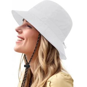 imageWaterproof Bucket Hat for Women Men Rain Hat Wide Brim Packable Sun Hat UV Protection Summer Beach Fishing Hiking Safari HatWhite