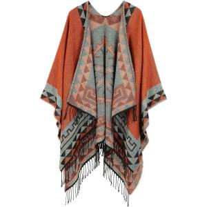 imageWomens Blanket Shawls Wraps Winter Printed Open Front Poncho Cape Plaid Shawls for WomenSeries 25orange