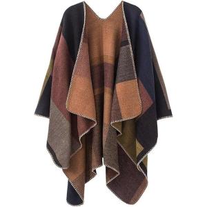 imageWomens Blanket Shawls Wraps Winter Printed Open Front Poncho Cape Plaid Shawls for WomenSeries 47brown