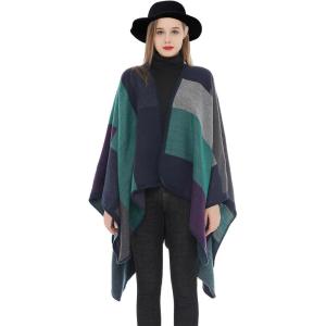 imageWomens Blanket Shawls Wraps Winter Printed Open Front Poncho Cape Plaid Shawls for WomenSeries 49green