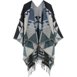 imageWomens Blanket Shawls Wraps Winter Printed Open Front Poncho Cape Plaid Shawls for WomenSeries 52grey Black