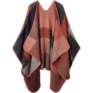 imageWomens Blanket Shawls Wraps Winter Printed Open Front Poncho Cape Plaid Shawls for WomenSeries 58red Grey