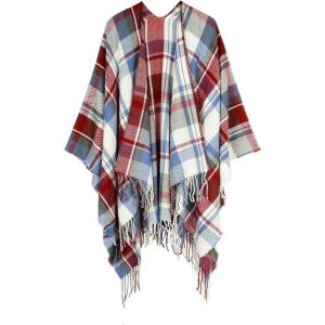 imageWomens Blanket Shawls Wraps Winter Printed Open Front Poncho Cape Plaid Shawls for WomenX Fuchsia