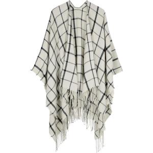 imageWomens Blanket Shawls Wraps Winter Printed Open Front Poncho Cape Plaid Shawls for WomenX White