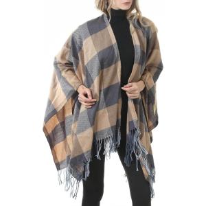imageWomens Blanket Shawls Wraps Winter Printed Open Front Poncho Cape Plaid Shawls for WomenY Black Coffee Grid
