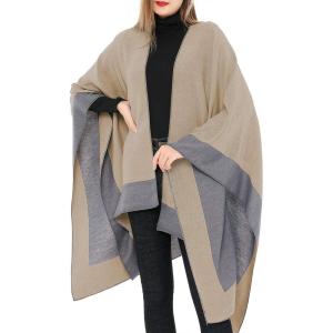 imageWomens Blanket Shawls Wraps Winter Printed Open Front Poncho Cape Plaid Shawls for WomenZ Grey