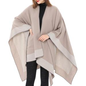 imageWomens Blanket Shawls Wraps Winter Printed Open Front Poncho Cape Plaid Shawls for WomenZ Light Khaki