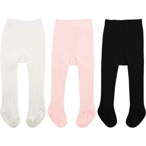 imageAmerican Trends Baby Soft Tights Cable Knit Baby Leggings Toddler Tights Winter Socks for Girls Newborn Stockings for BoysWhite Black Pink 3 Pack