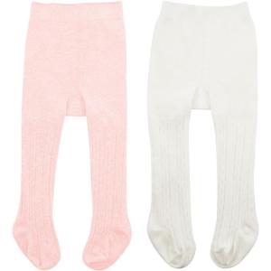 imageAmerican Trends Baby Soft Tights Cable Knit Baby Leggings Toddler Tights Winter Socks for Girls Newborn Stockings for BoysWhite Pink2 Pairs