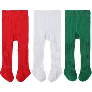 imageAmerican Trends Baby Girls Tights Infant Cable Knit Leggings Toddler OutfitsPure White Red Green3 Pairs