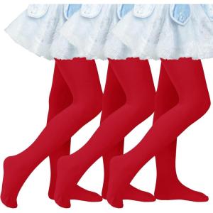 imageAmerican Trends Ballet Tights for Girls Nude Tights Kids Dance Stockings Girls Soft School Uniform Tights3 Pack Red