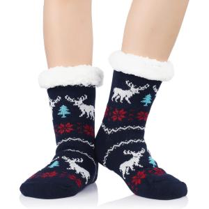 imageAmerican Trends Christmas Slipper Socks Women Fuzzy Socks Gripper Non Slip Womens Warm Cozy Socks AthleticNavy Deer