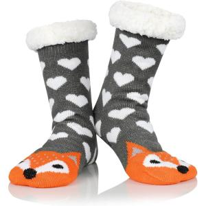 imageAmerican Trends Christmas Slipper Socks Women Fuzzy Socks Gripper Non Slip Womens Warm Cozy Socks AthleticOrange Fox