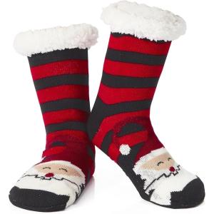 imageAmerican Trends Christmas Slipper Socks Women Fuzzy Socks Gripper Non Slip Womens Warm Cozy Socks AthleticRed Black Santa Claus