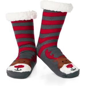 imageAmerican Trends Christmas Slipper Socks Women Fuzzy Socks Gripper Non Slip Womens Warm Cozy Socks AthleticRed Gray Christmas Elk