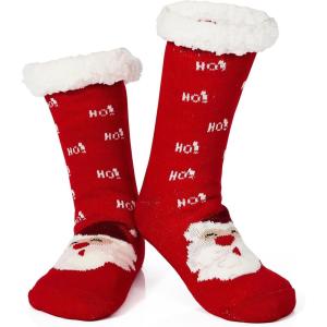 imageAmerican Trends Christmas Slipper Socks Women Fuzzy Socks Gripper Non Slip Womens Warm Cozy Socks AthleticRed Santa Claus