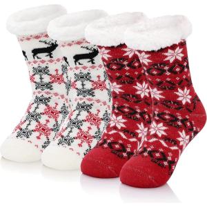 imageAmerican Trends Christmas Slipper Socks Women Fuzzy Socks Gripper Non Slip Womens Warm Cozy Socks AthleticRed Snow Deer