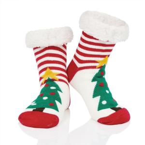 imageAmerican Trends Christmas Slipper Socks Women Fuzzy Socks Gripper Non Slip Womens Warm Cozy Socks AthleticRed White Christmas Tree