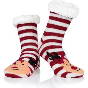 imageAmerican Trends Christmas Slipper Socks Women Fuzzy Socks Gripper Non Slip Womens Warm Cozy Socks AthleticRed White Deer