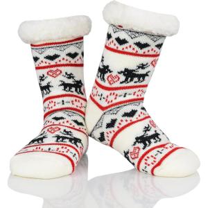 imageAmerican Trends Christmas Slipper Socks Women Fuzzy Socks Gripper Non Slip Womens Warm Cozy Socks AthleticWhite Deer