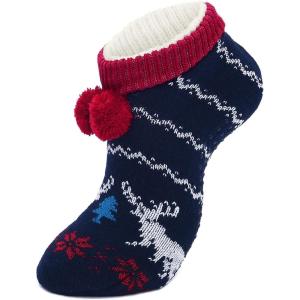 imageAmerican Trends Slipper Socks for Women Non Slip Christmas Socks Comfy Warm Winter Grippy Socks with GrippersNavy White Deer
