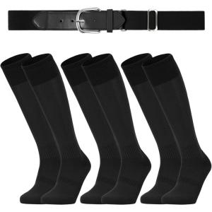imageAmerican Trends Baseball Socks and Belt Combo Set for Youth Adult 3 Football Baseball Socks with Baseball BeltBlack