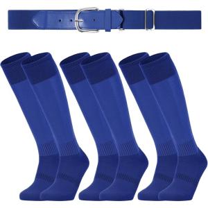imageAmerican Trends Baseball Socks and Belt Combo Set for Youth Adult 3 Football Baseball Socks with Baseball BeltBlue