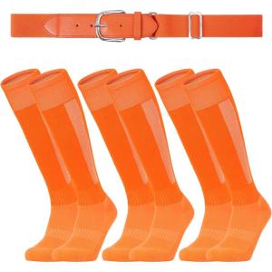 imageAmerican Trends Baseball Socks and Belt Combo Set for Youth Adult 3 Football Baseball Socks with Baseball BeltOrange