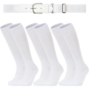 imageAmerican Trends Baseball Socks and Belt Combo Set for Youth Adult 3 Football Baseball Socks with Baseball BeltWhite