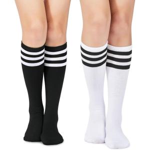 imageAmerican Trends Knee High Socks for Women Striped Tube Socks Youth Athletic Soccer Socks2pack Black Whitewhite Black