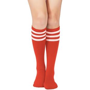 imageAmerican Trends Women Softball Socks Knee High Tube Socks Long Baseball Soccer Socks for Youth Girls1 Pack Red White