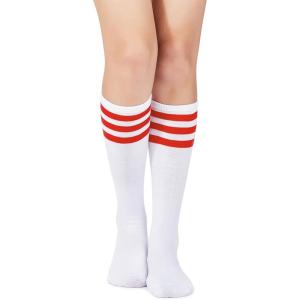 imageAmerican Trends Women Softball Socks Knee High Tube Socks Long Baseball Soccer Socks for Youth Girls1 Pack White Red