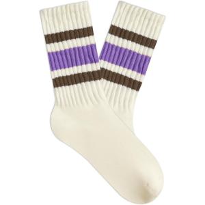 imageAmerican Trends Womens Crew Socks Striped Athletic Socks Vintage Slouch Solid Color Mid Calf Tube Socks1packbrown Purple