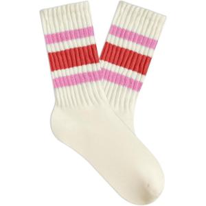 imageAmerican Trends Womens Crew Socks Striped Athletic Socks Vintage Slouch Solid Color Mid Calf Tube Socks1packpink Stripe