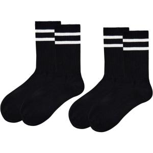 imageAmerican Trends Womens Crew Socks Striped Athletic Socks Vintage Slouch Solid Color Mid Calf Tube Socks2packblack