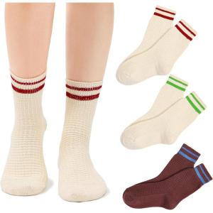 imageAmerican Trends Womens Crew Socks Striped Athletic Socks Vintage Slouch Solid Color Mid Calf Tube Socks3pack1