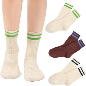 imageAmerican Trends Womens Crew Socks Striped Athletic Socks Vintage Slouch Solid Color Mid Calf Tube Socks3pack2