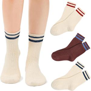 imageAmerican Trends Womens Crew Socks Striped Athletic Socks Vintage Slouch Solid Color Mid Calf Tube Socks3pack3