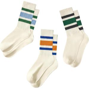 imageAmerican Trends Womens Crew Socks Striped Athletic Socks Vintage Slouch Solid Color Mid Calf Tube Socks3packblack Green  Blue Green  Blue Orange