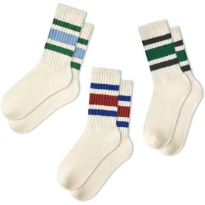 imageAmerican Trends Womens Crew Socks Striped Athletic Socks Vintage Slouch Solid Color Mid Calf Tube Socks3packblack Green  Blue Red  Blue Green