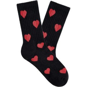 imageAmerican Trends Womens Crew Socks Striped Athletic Socks Vintage Slouch Solid Color Mid Calf Tube SocksHeart Black