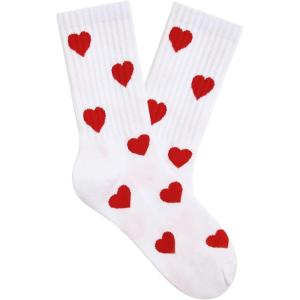 imageAmerican Trends Womens Crew Socks Striped Athletic Socks Vintage Slouch Solid Color Mid Calf Tube SocksHeart White
