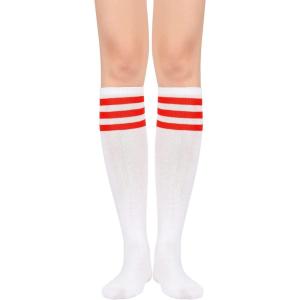 imageKnee High Socks Athletic Women Tube for Teen Girl Cosplay 1 Pack One Size1 Pack White Red