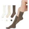 imageAmerican Trends Crew Socks for Women Casual Scrunch Retro Crew Socks Solid Color Stacked Tube Socks3pack Whitebeigecoffee