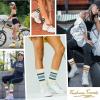 imageAmerican Trends Womens Striped Socks Retro Crew Socks Women Slouchy Athletic Calf Tube Socks2packblack Green Stripe