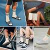 imageAmerican Trends Womens Striped Socks Retro Crew Socks Women Slouchy Athletic Calf Tube Socks4pack1
